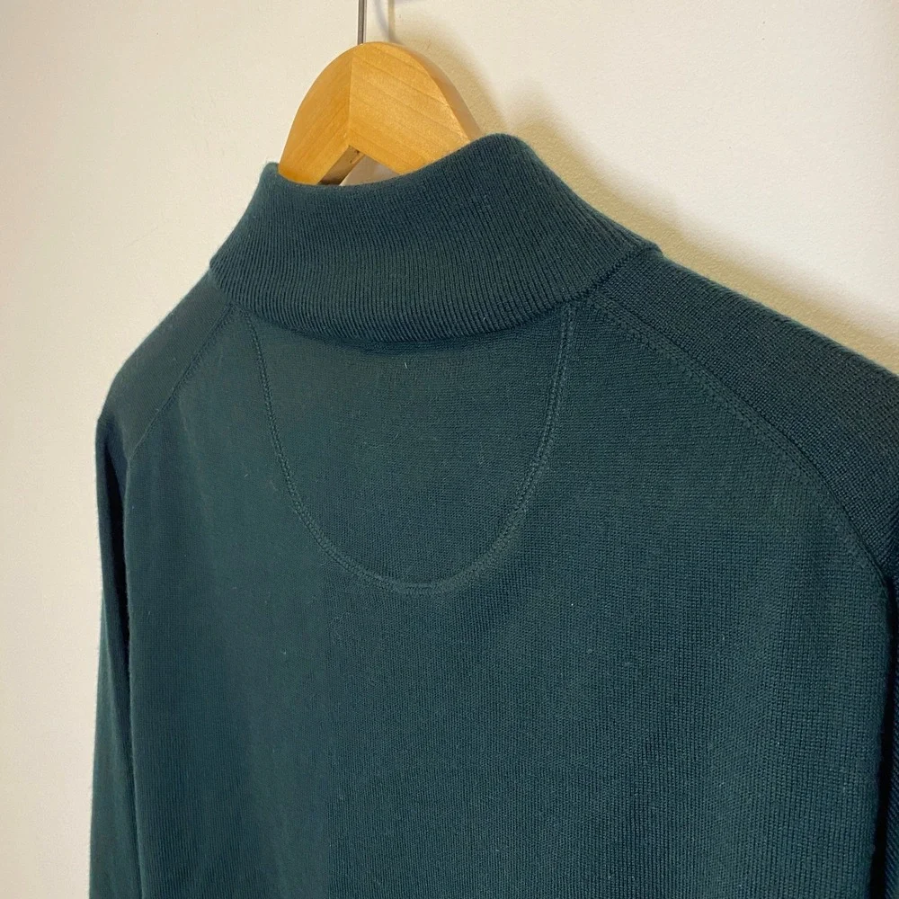 Orvis Pullover Sweater Mens M Green Merino Wool Quarter Zip Fly Fishing